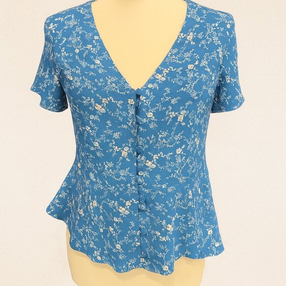 Nordstrom BP Royal Blue Floral Button Down Blouse - Size Small - Picture 3 of 4